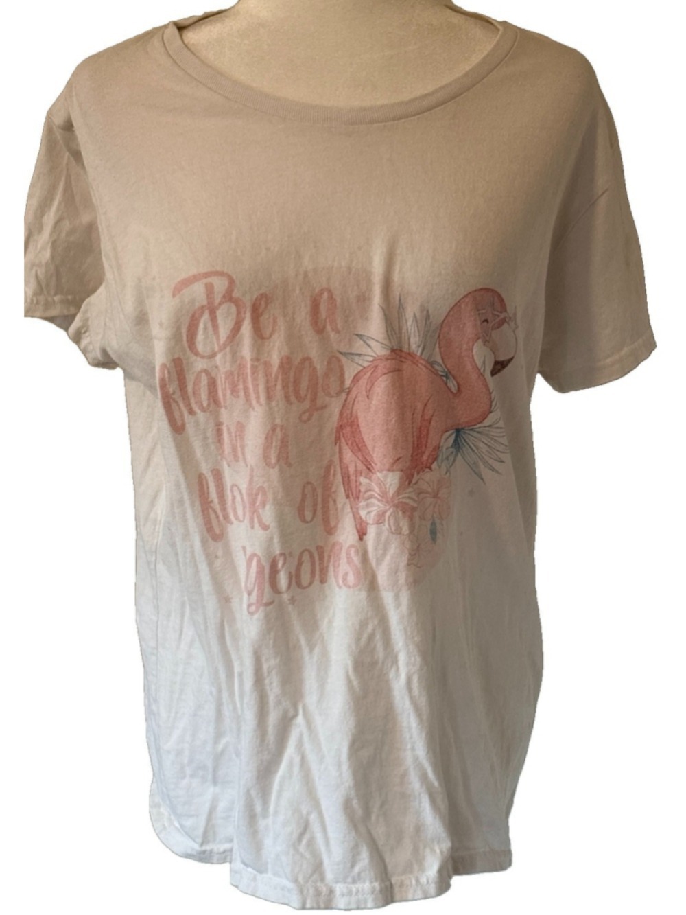 Glory Be Co Womens XL T Shirt Flamingo Graphic Tee Beach Coastal Tropical White